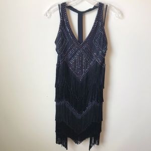 NWT Haute Hippie Beaded Fringe Dress in Size Small - Navy